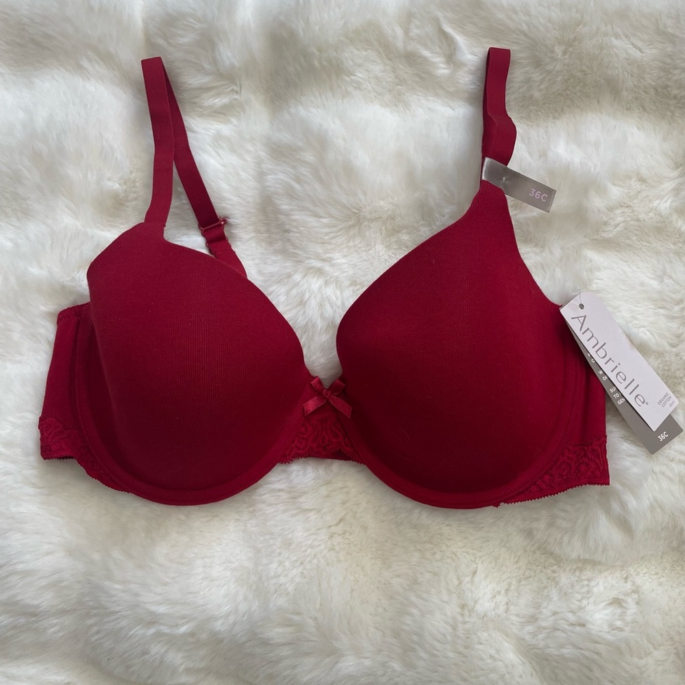NWT-Ambrielle Deep Red Organic Cotton Molded Cup T-Shirt Bra 36C